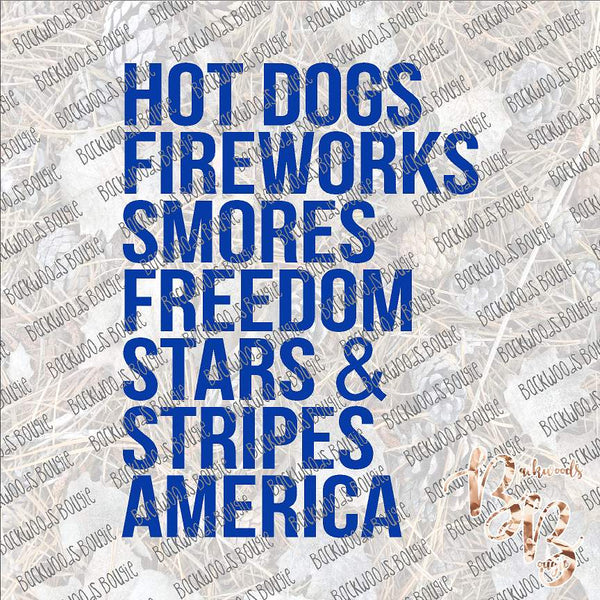 Hot Dogs Fireworks America Text SUBLIMATION Transfer READY to PRESS