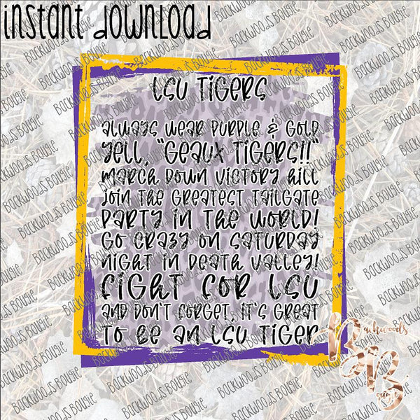 LSU Block Text INSTANT DOWNLOAD print file PNG