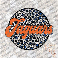 Leopard Circle Retro Jaguars Blue and Orange SUBLIMATION Transfer READY to PRESS