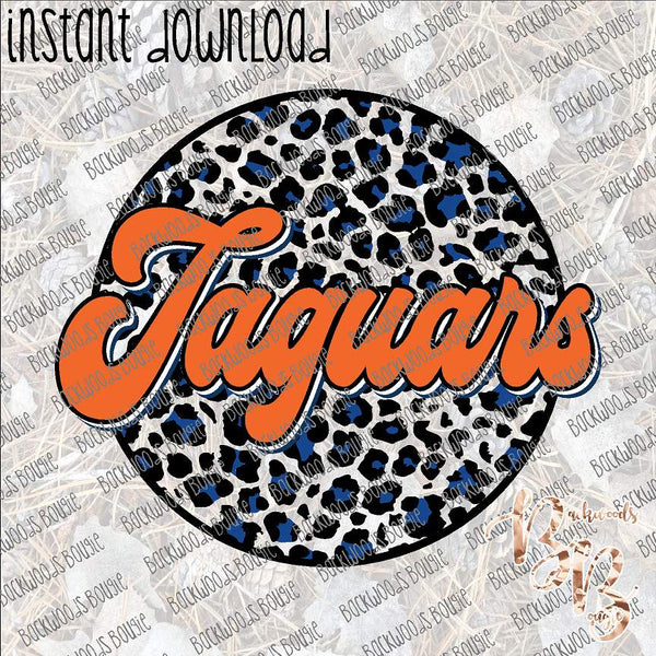 Leopard Circle Retro Jaguars Blue and Orange INSTANT DOWNLOAD print file PNG