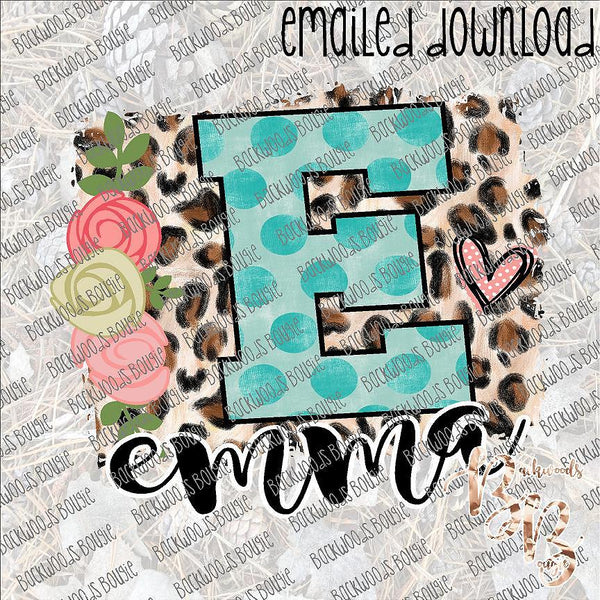 Leopard Floral Initial with name PERSONALIZED DOWNLOAD print file PNG ... leave name and color in notes to seller