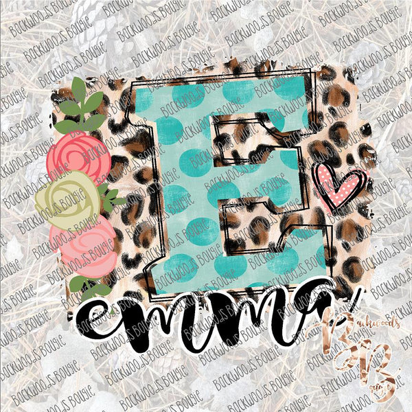 Leopard Floral Initial with name PERSONALIZED SUBLIMATION Transfer READY to PRESS... leave name and color for name in notes to seller