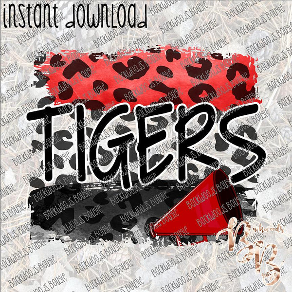 Leopard Stripe Distressed Red and Black Tigers Megaphone INSTANT DOWNLOAD print file PNG