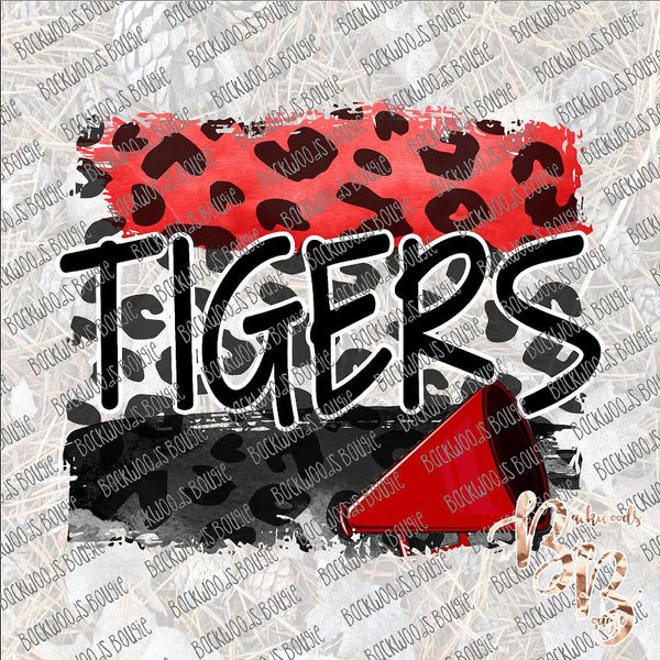 Leopard Stripe Distressed Red and Black Tigers Megaphone SUBLIMATION Transfer READY to PRESS