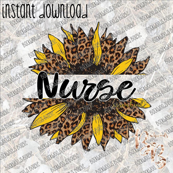 Leopard Sunflower Nurse Essential INSTANT DOWNLOAD print file PNG
