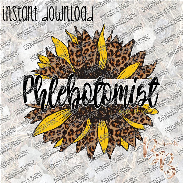 Leopard Sunflower Phlebotomist INSTANT DOWNLOAD print file PNG