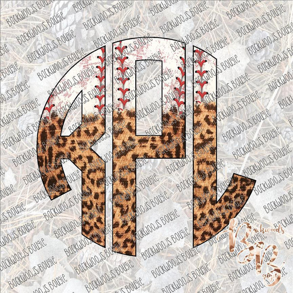 Leopard Baseball Distressed Monogram Circle PERSONALIZED SUBLIMATION Transfer READY to PRESS... leave initials and last name  in notes to seller