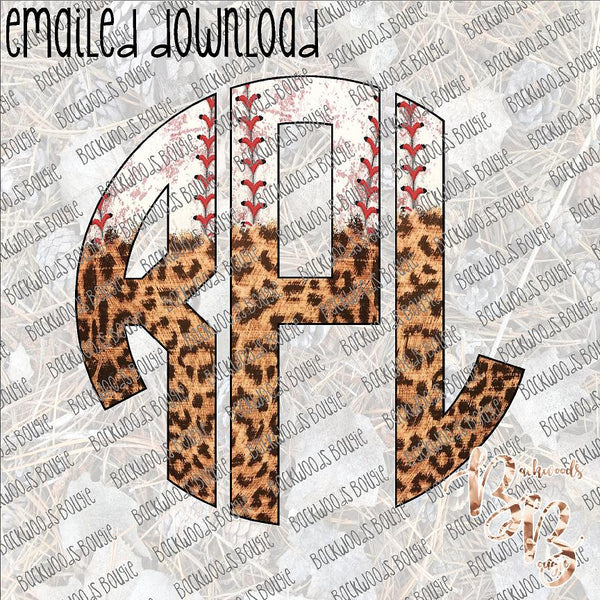 Leopard Baseball Distressed Monogram Circle PERSONALIZED DOWNLOAD print file PNG ... leave full name and Monogram (aCb) in notes to seller