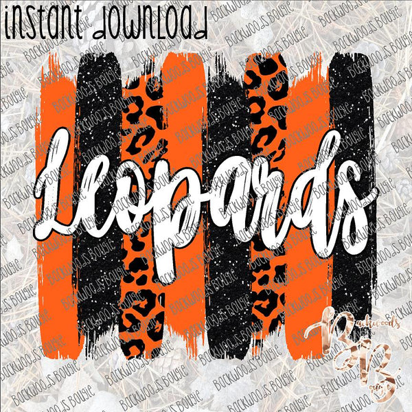 Leopards Brushstrokes Black and Orange INSTANT DOWNLOAD print file PNG