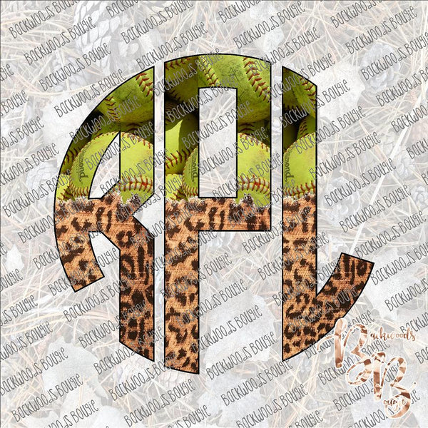 Leopard Softball Distressed Monogram Circle PERSONALIZED SUBLIMATION Transfer READY to PRESS... leave initials and last name  in notes to seller