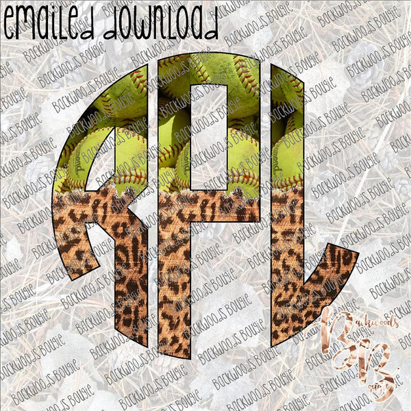 Leopard Softball Distressed Monogram Circle PERSONALIZED DOWNLOAD print file PNG ... leave name, age and colors for name and age in notes to seller