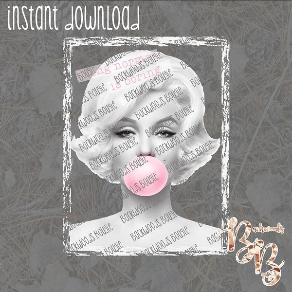 Marilyn Blowing Bubble INSTANT DOWNLOAD print file PNG