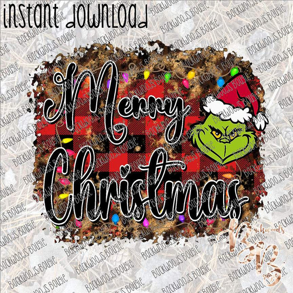 Merry Christmas - Grinch - Leopard Plaid Lights INSTANT DOWNLOAD print file PNG