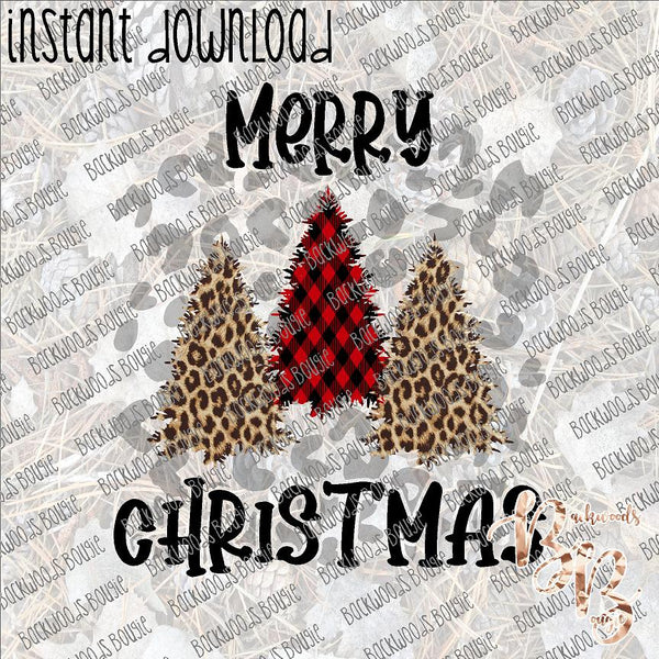 Merry Christmas Trees with Leopard INSTANT DOWNLOAD print file PNG