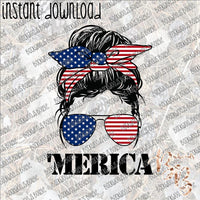 Messy Bun 'Merica INSTANT DOWNLOAD print file PNG