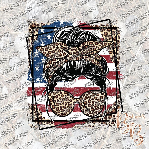 Patriotic Messy Bun SUBLIMATION Transfer READY to PRESS