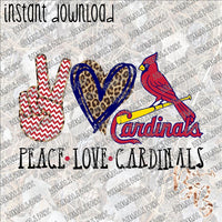 Peace Love Cardinals Baseball INSTANT DOWNLOAD print file PNG