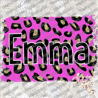 Pink and Gold Leopard Background with name PERSONALIZED SUBLIMATION Transfer READY to PRESS... leave name and color for name in notes to seller