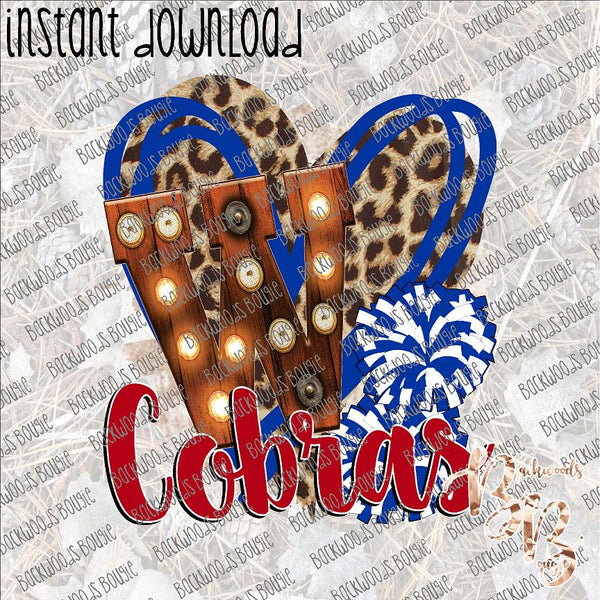 Pom Pom Heart School Marquee W Cobras INSTANT DOWNLOAD print file PNG