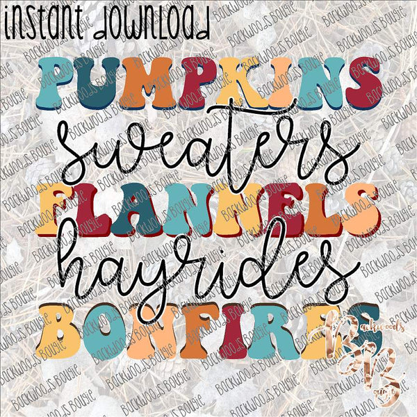 Pumpkins Flannels Bonfires Retro INSTANT DOWNLOAD print file PNG