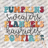 Pumpkins Flannels Bonfires Retro SUBLIMATION Transfer READY to PRESS