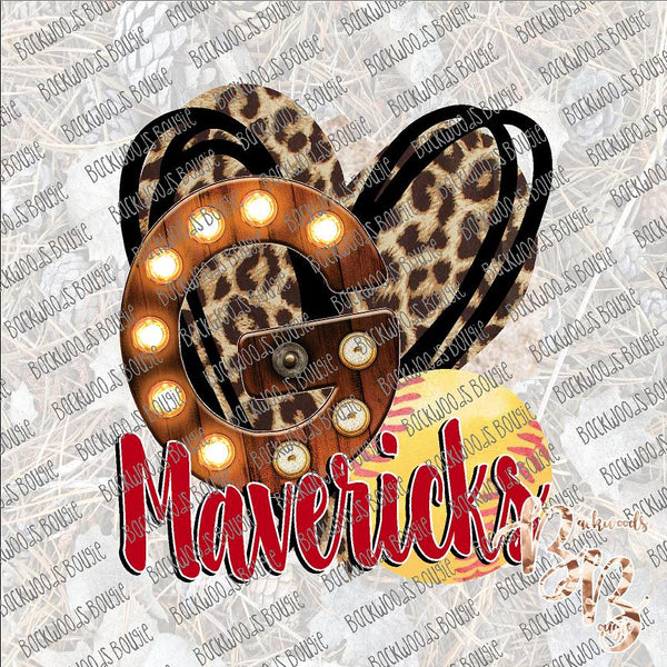 Softball Heart School Marquee G Mavericks SUBLIMATION Transfer READY to PRESS