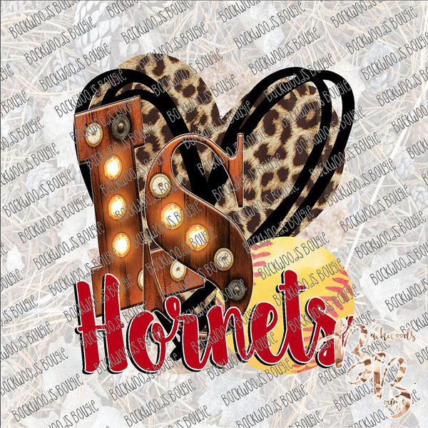 Softball Heart School Marquee LS Hornets SUBLIMATION Transfer READY to PRESS