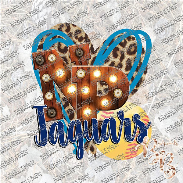 Softball Heart School Marquee NP Jaguars SUBLIMATION Transfer READY to PRESS