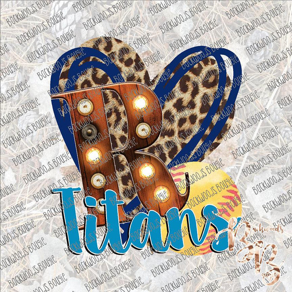 Softball Heart School Marquee R Titans SUBLIMATION Transfer READY to PRESS