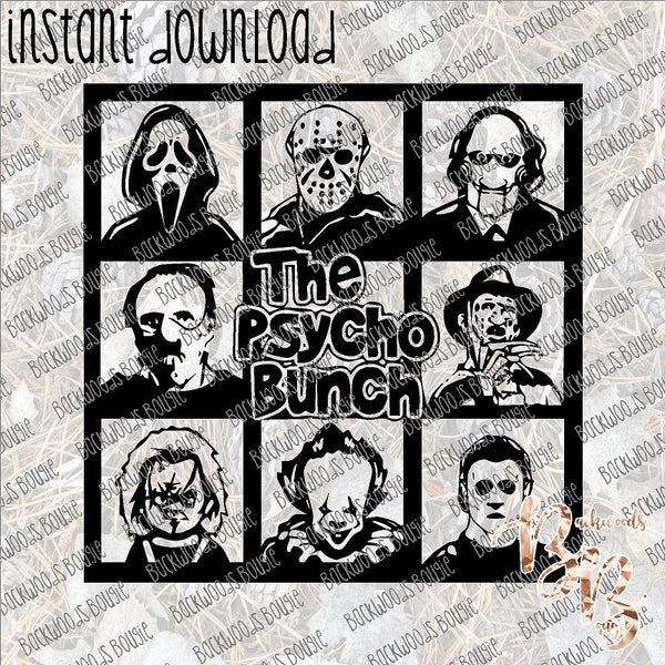 The Psycho Bunch Black INSTANT DOWNLOAD print file PNG