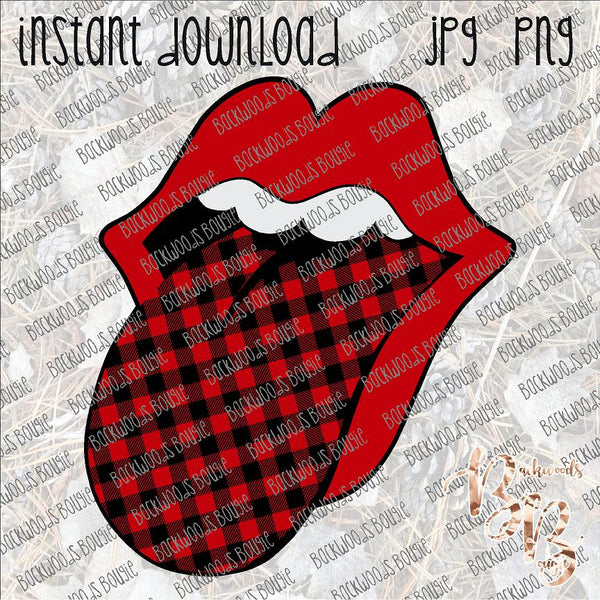 Tongue Out Buffalo Plaid INSTANT DOWNLOAD print file PNG