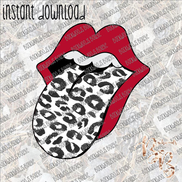 Tongue Out Leopard Black and White INSTANT DOWNLOAD print file PNG