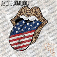 Tongue Out Patriotic Leopard INSTANT DOWNLOAD print file PNG