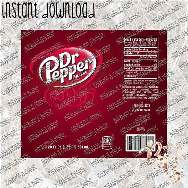 Dr Pepper INSTANT DOWNLOAD print file JPG for SKINNY TUMBLER or CAN HUGGIE Straight and Curved