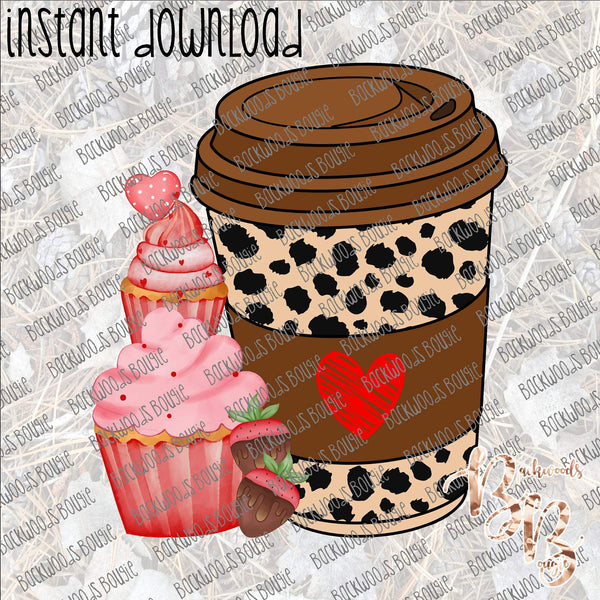 Valentine Coffee and Cupcakes INSTANT DOWNLOAD print file PNG