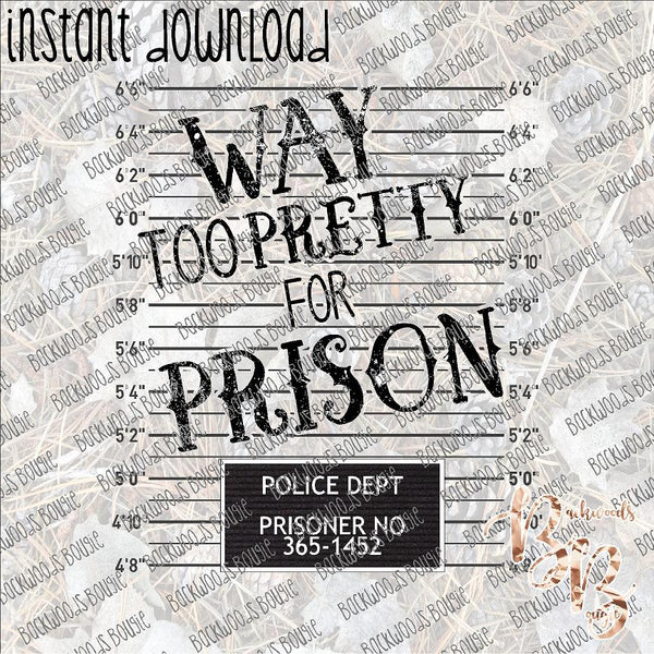 Way too Pretty for Prison INSTANT DOWNLOAD print file PNG