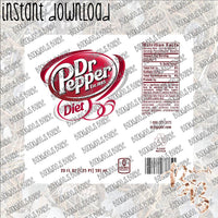 Diet Dr Pepper INSTANT DOWNLOAD print file JPG for SKINNY TUMBLER or CAN HUGGIE Straight and Curved