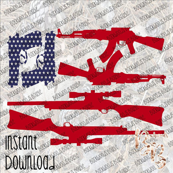 American Flag Guns INSTANT DOWNLOAD print file PNG