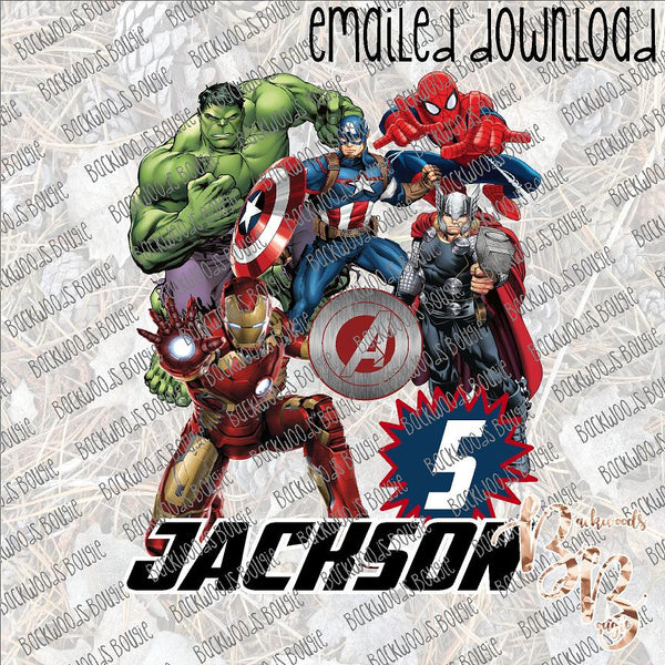 Avenger Birthday Personalized PERSONALIZED DOWNLOAD print file PNG ... leave name, age and colors for name and age in notes to seller