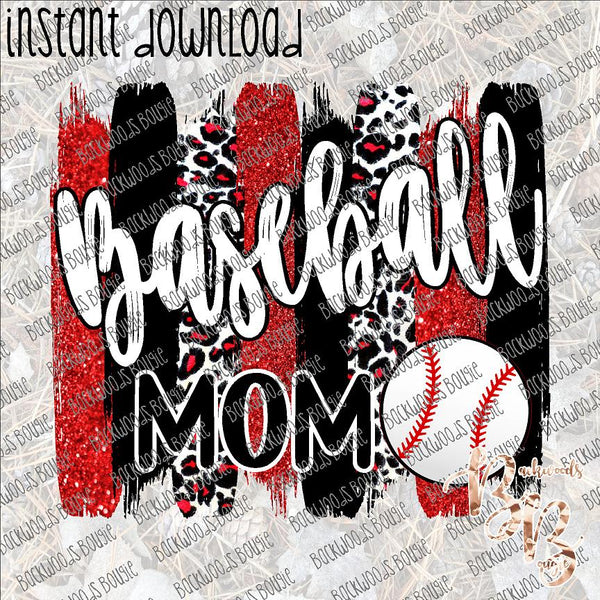 Baseball Mom Brushstrokes Black and Red INSTANT DOWNLOAD print file PNG