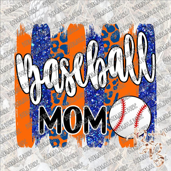 Baseball Mom Brushstrokes Blue and Orange SUBLIMATION Transfer READY to PRESS
