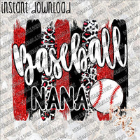 Baseball Nana Brushstrokes Black and Red INSTANT DOWNLOAD print file PNG