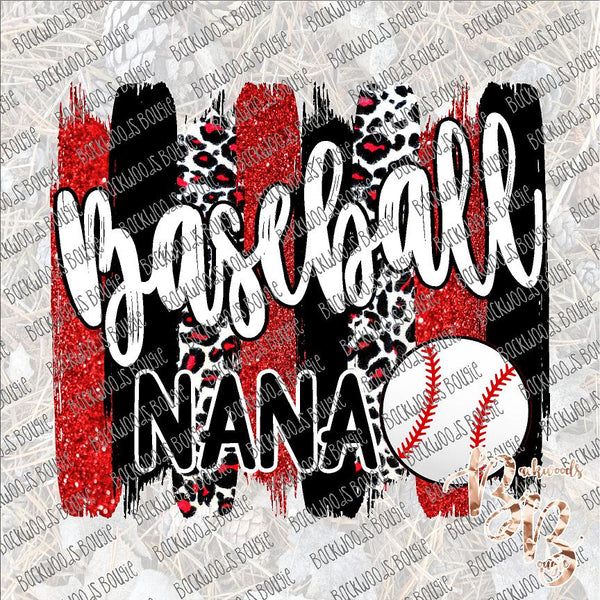Baseball Nana Brushstrokes Black and Red SUBLIMATION Transfer READY to PRESS