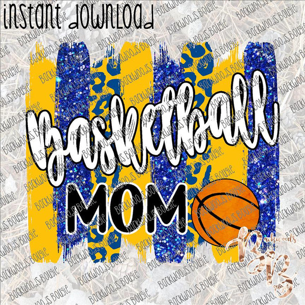 Basketball Mom Brushstrokes Blue and Yellow INSTANT DOWNLOAD print file PNG