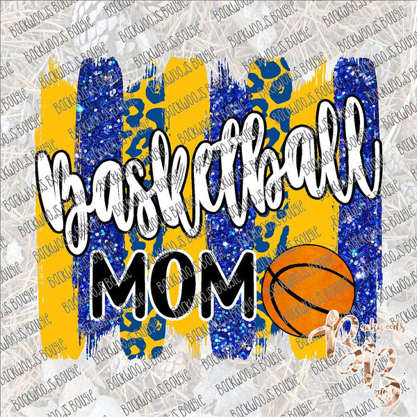 Basketball Mom Brushstrokes Blue and Yellow SUBLIMATION Transfer READY to PRESS