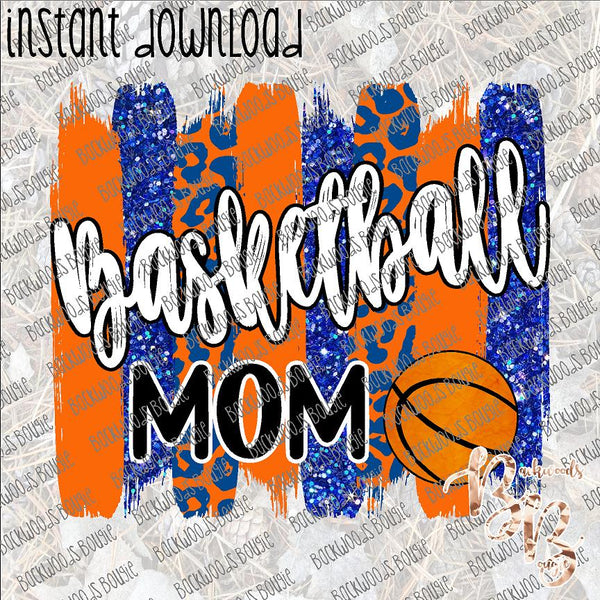 Basketball Mom Brushstrokes Blue and Orange INSTANT DOWNLOAD print file PNG