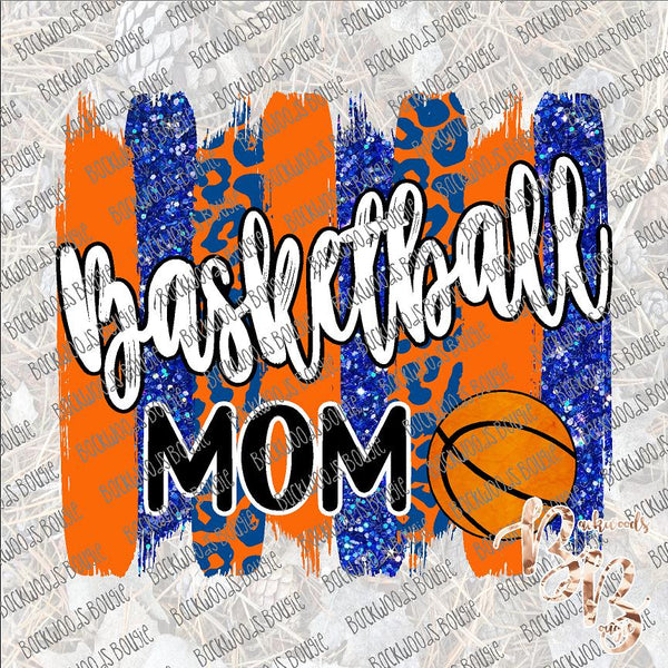 Basketball Mom Brushstrokes Blue and Orange SUBLIMATION Transfer READY to PRESS