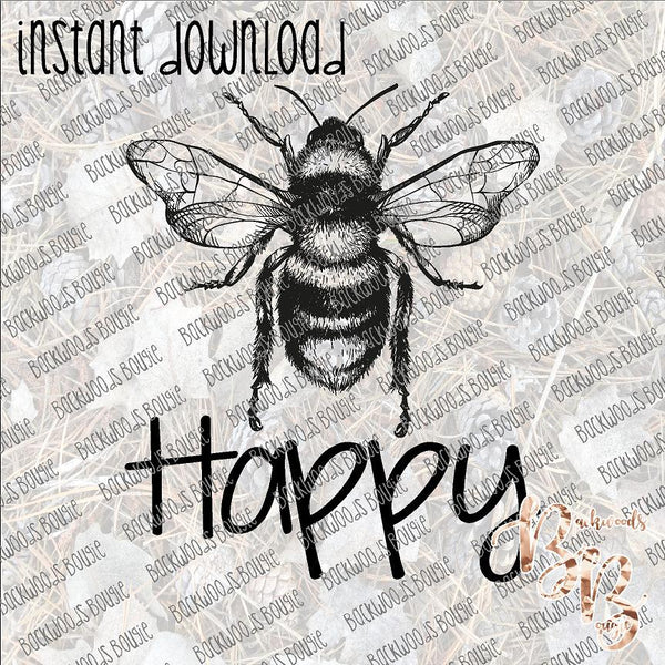 Bee Happy INSTANT DOWNLOAD print file PNG