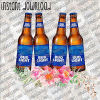 Beer Bottle Floral - Bud Light INSTANT DOWNLOAD print file PNG