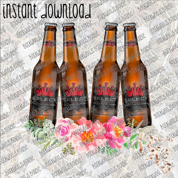 Beer Bottle Floral - Bud Select INSTANT DOWNLOAD print file PNG